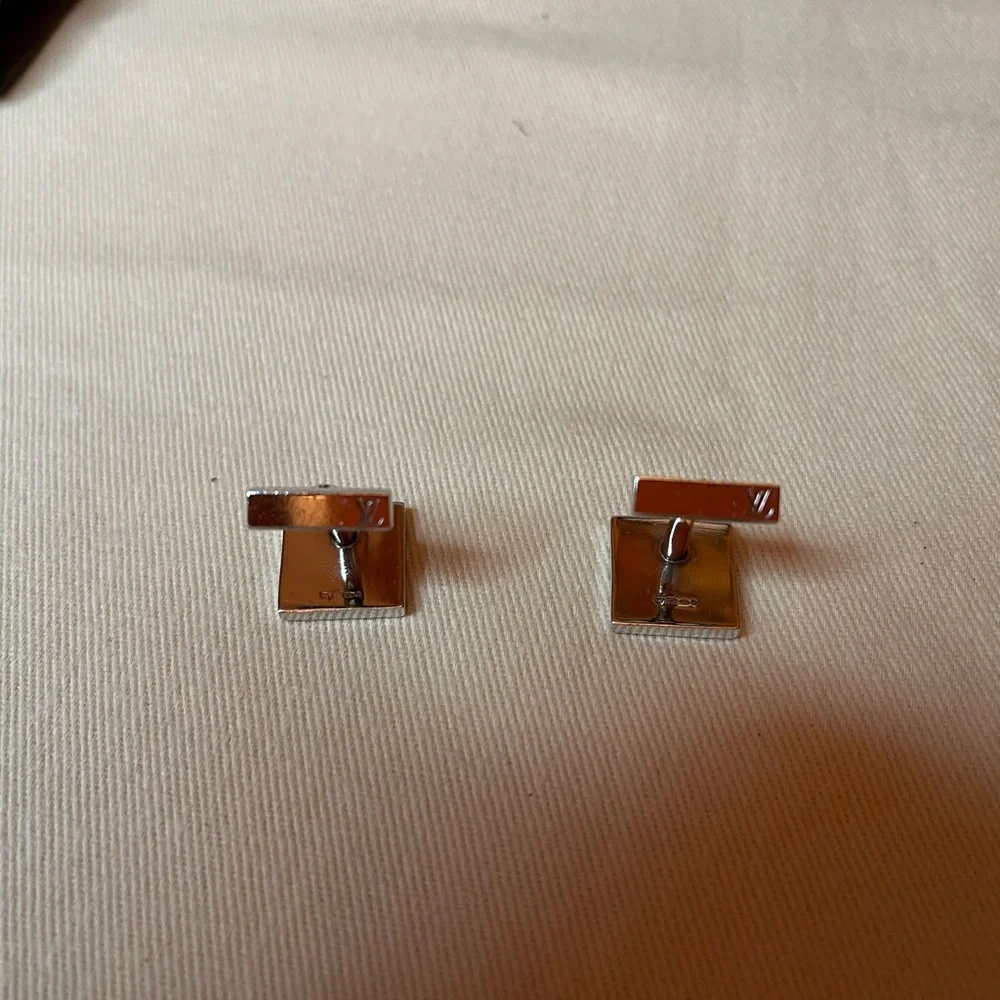 Louis Vuitton Sterling "Damier" Guilloche Enamel Cufflinks with case - Picture 11 of 12